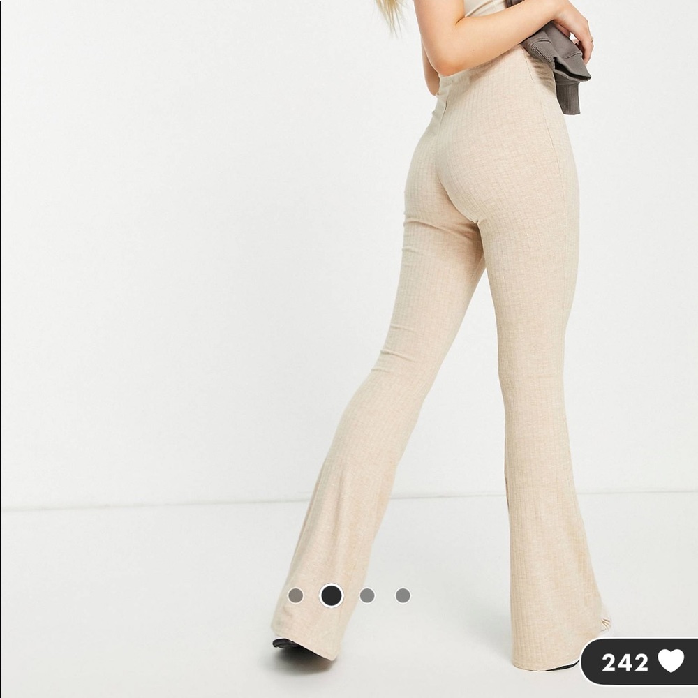 Missguided Flare Ribbed Pants Size 0 - Cream